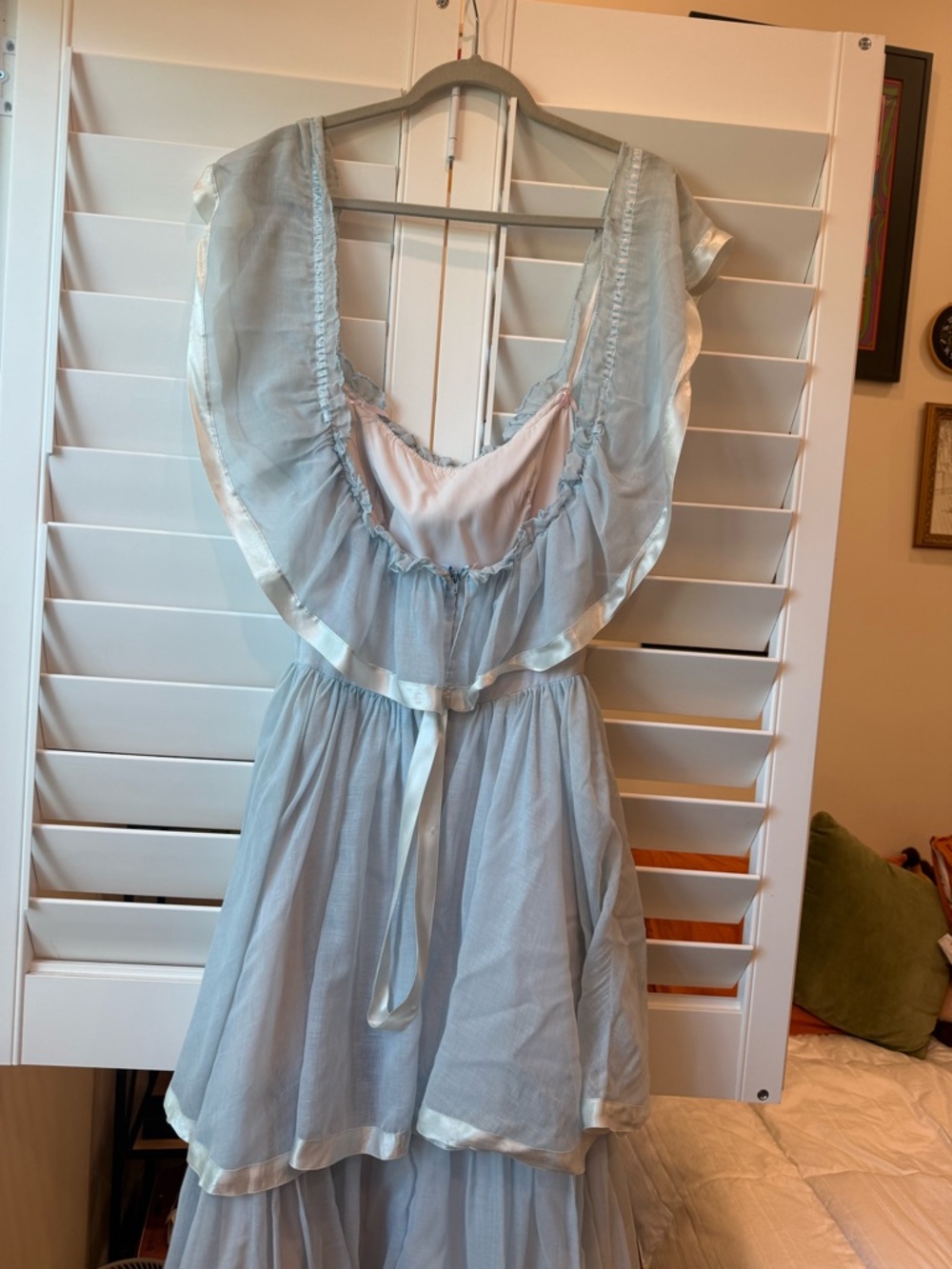 VTG 70s Made in USA Prairie Southern Belle Dress Princess Gown Tiered Blue - Picture 10 of 10